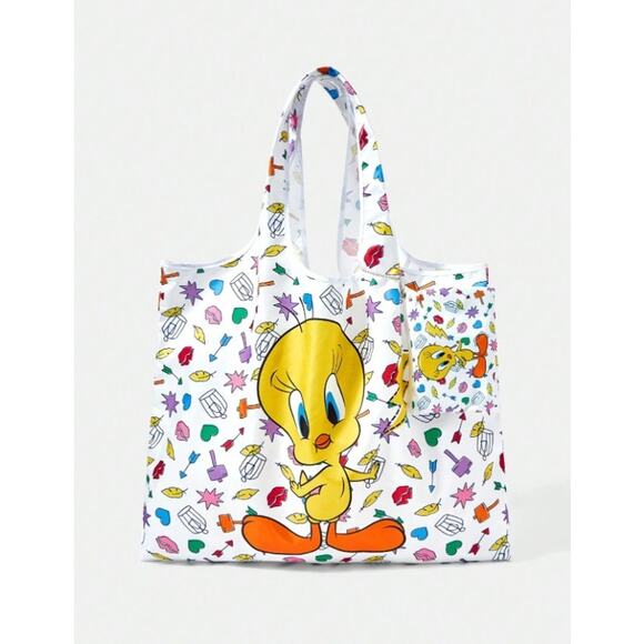 Looney Tunes Tweety Bird White Colorful All Over Print Reusable Tote Bag - Picture 5 of 5